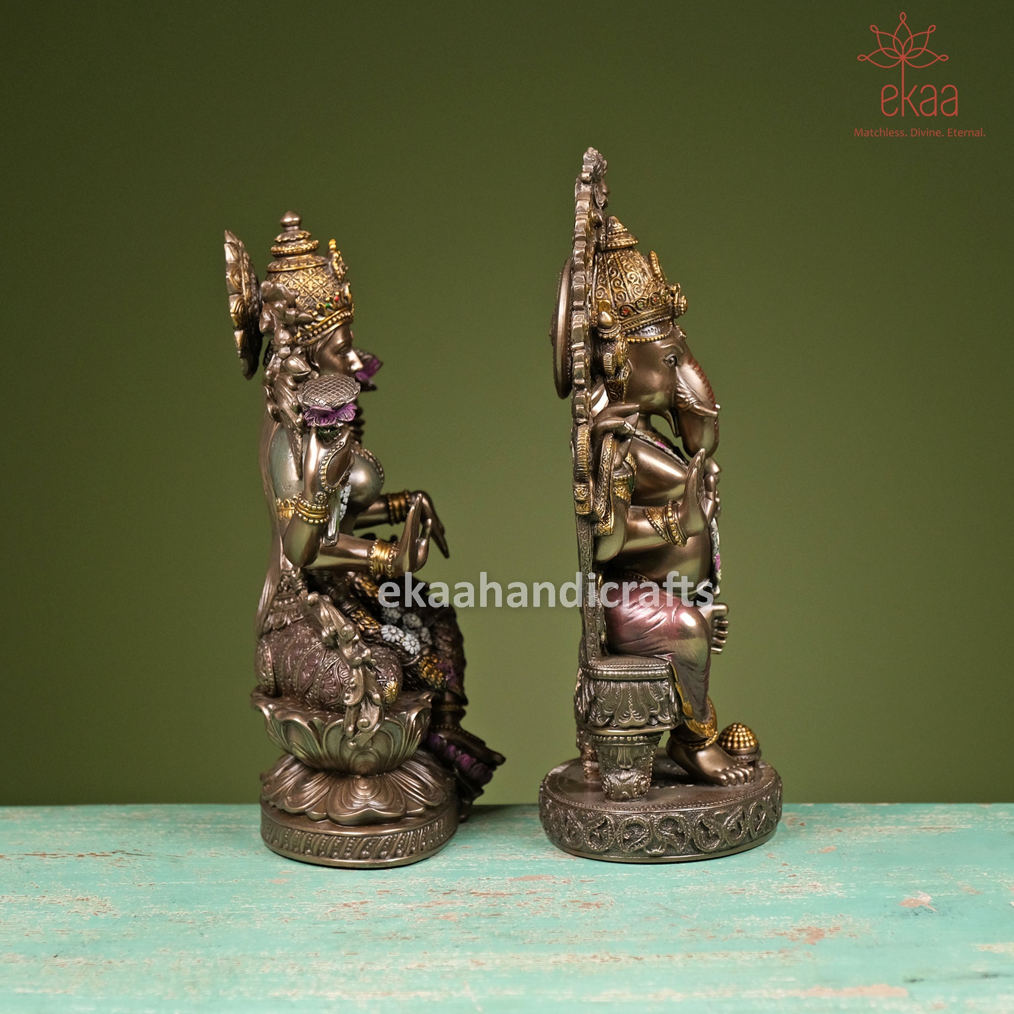 Goddess Lakshmi Lord Ganesha Statue Bonded Bronze Ekaa Handicrafts 1677