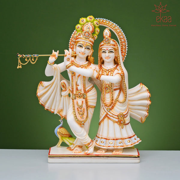 14" Radha Krishna Idol in Culture Marble