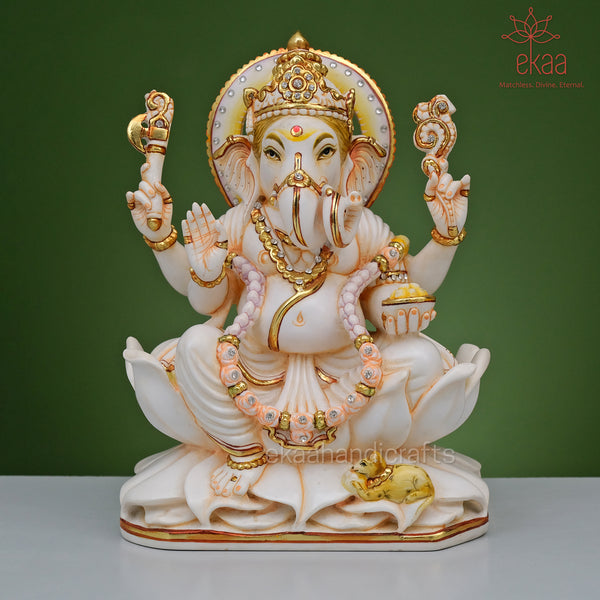 10.5" Lord Ganesha Idol Sitting on Lotus