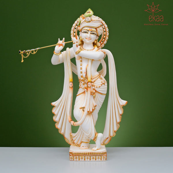 23.5 Krishna Statue in Cultured Marble with Turban