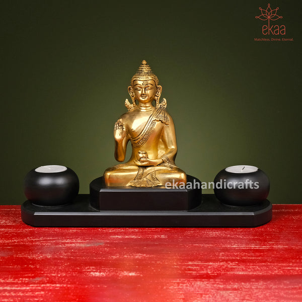 Brass Blessing Buddha Statue with T-Lights