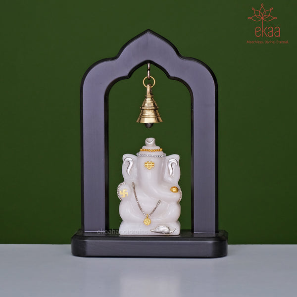 Marble Lord Ganesha with Brass Temple Bell