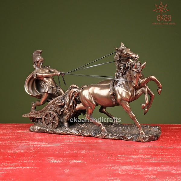 Roman Gladiator Chariot Pulled by 2 Horses Statue
