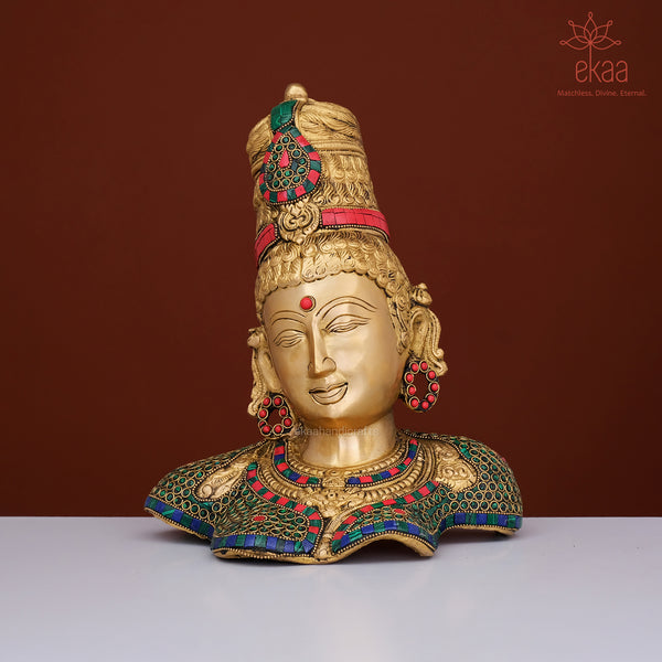 Brass Parvati Bust with Stonework
