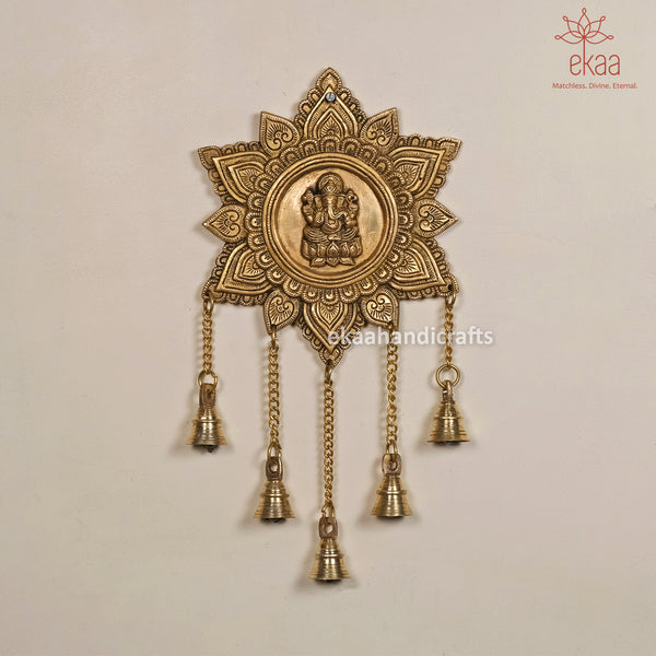 Brass Ganesha Wall Hanging Decor with Bells