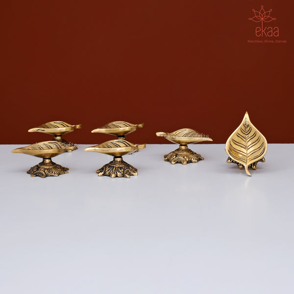 Brass Leaf Shape Diya (Set of 6)