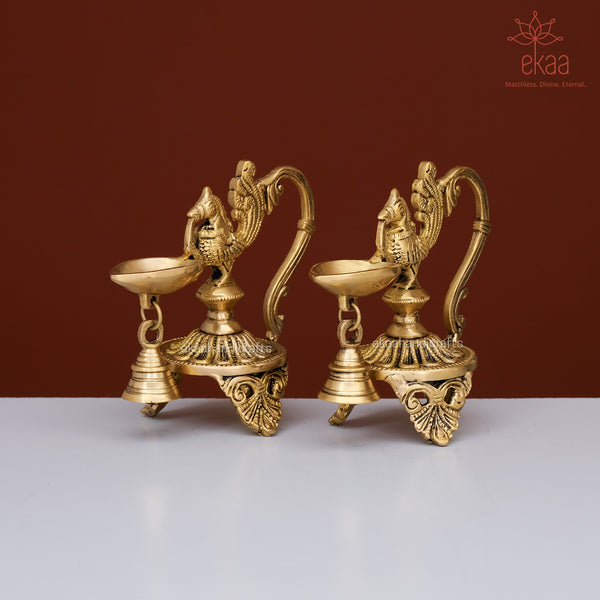 Brass Annam Bird Diya with Bell (Set of 2)