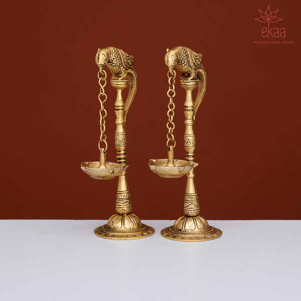 Brass Parrot Hanging Diya Lamp, Set of 2
