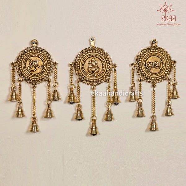 'Shubh Labh Ganesh Set' Hand-Etched Wall Décor Hanging Set In Brass