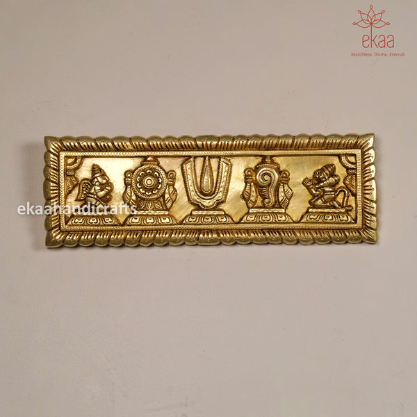 Brass Shankh Chakra Tilak Lord Vishnu Symbol Wall Hanging