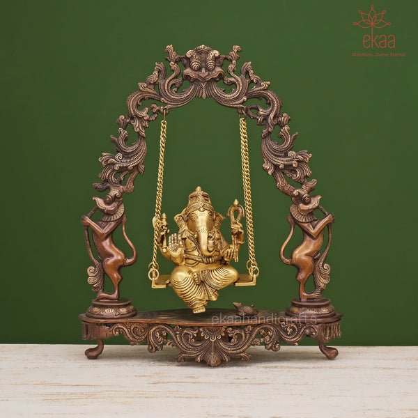 Brass Lord Ganesha Statue on Swing Figure