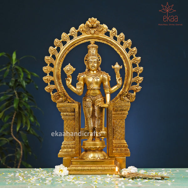 22" Brass Lord Vishnu Murti with Arch