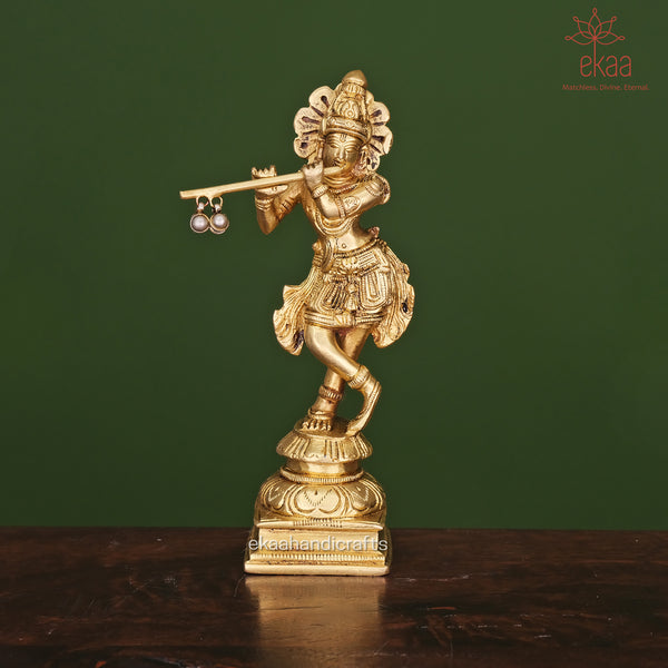 Brass Lord Krishna Statue playing Flute