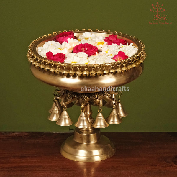 Brass Urli Bowl with Stand and Ghungroo