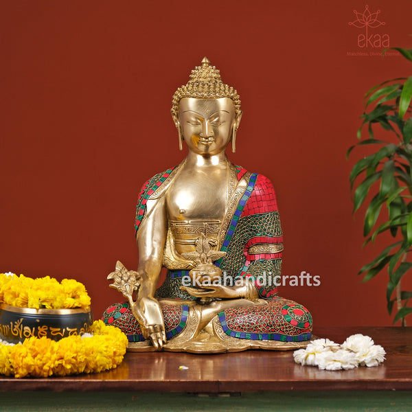 16" Brass Buddha Statue in Bhumisparsh Mudra