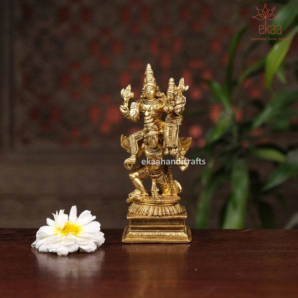 Lord Vishnu Lakshmi Seated on Garuda in Brass