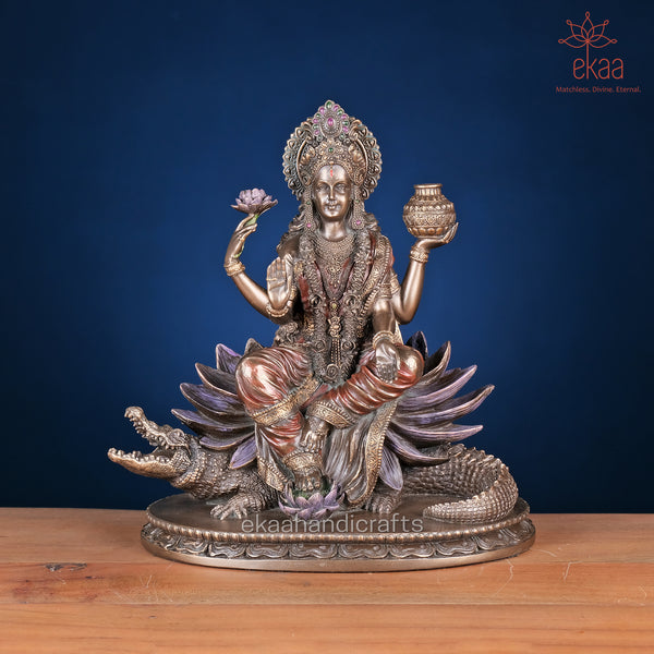 Bonded Bronze Goddess Ganga Statue sitting on Crocodile