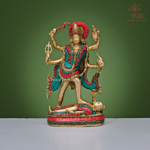 Goddess Kali Statue in Brass with Stonework