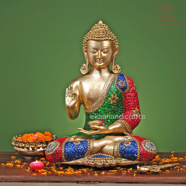 Lord Buddha Statue Brass with Stonework