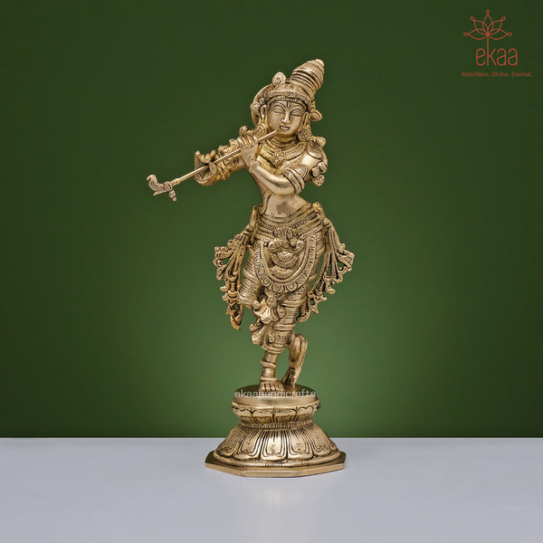 Brass Krishna Statue playing Flute