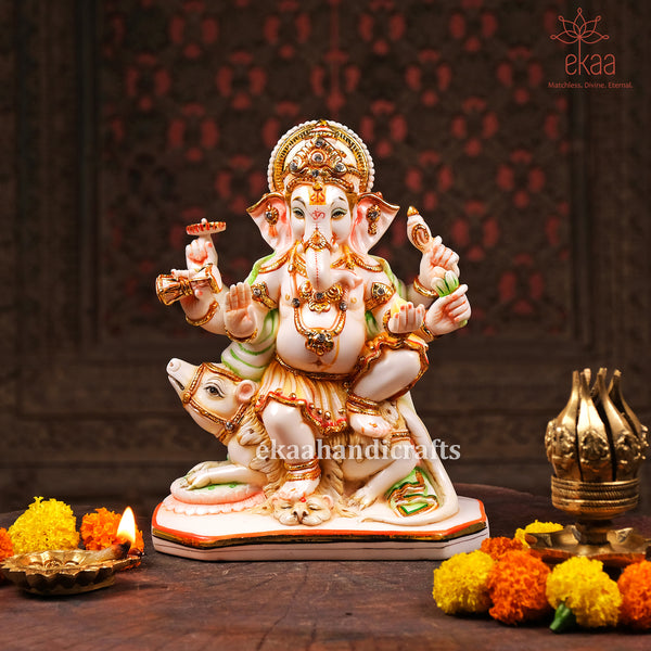 6.5" Lord Ganesha Statue On Rat