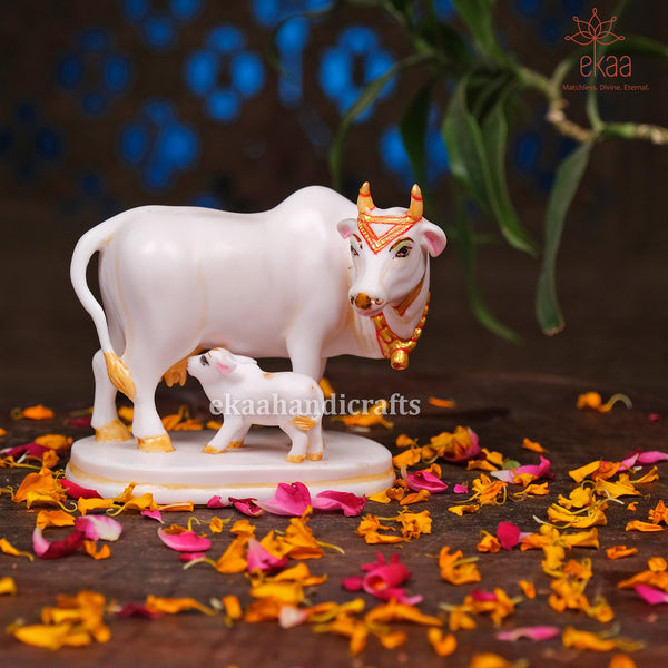 Cultured Marble Cow and Calf Idol Figurine