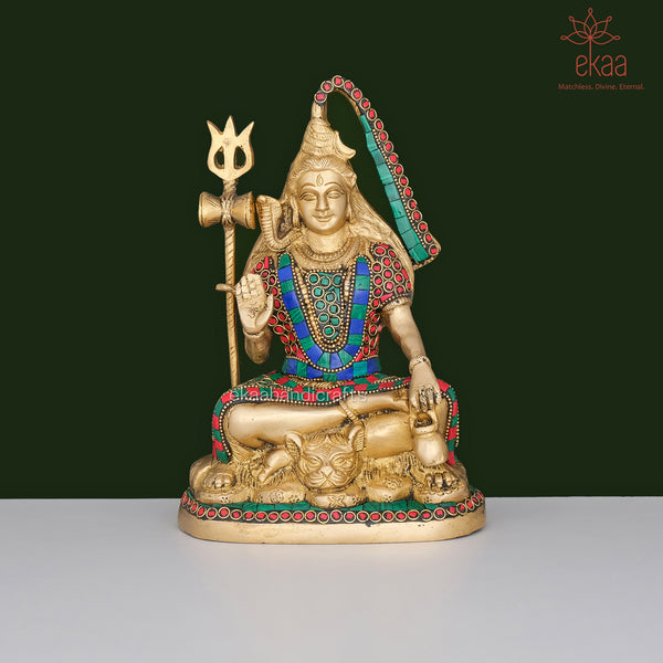 Brass Lord Shiva Statue with Stonework