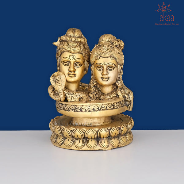 Brass Shiv Parvati Bust on Lotus