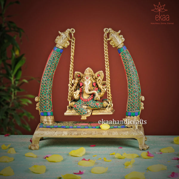Brass Lord Ganesha Statue on Swing Figure