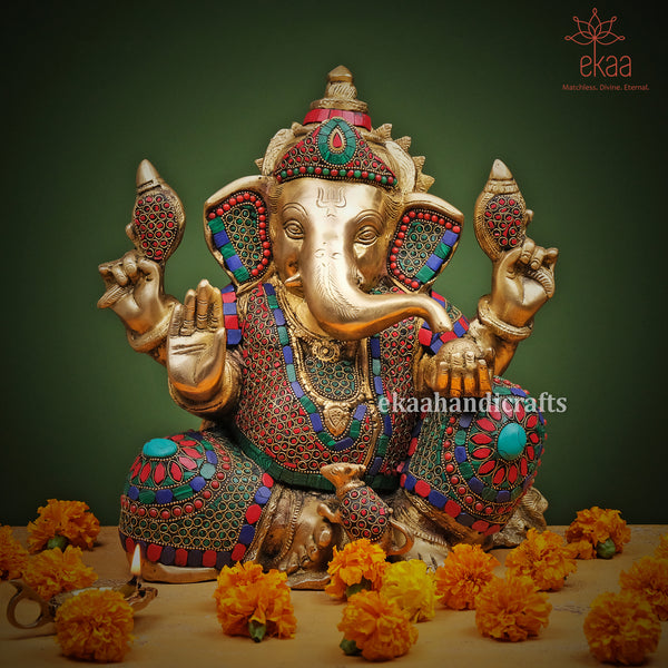Lord Ganesha Statue Sitting for Temple Brass