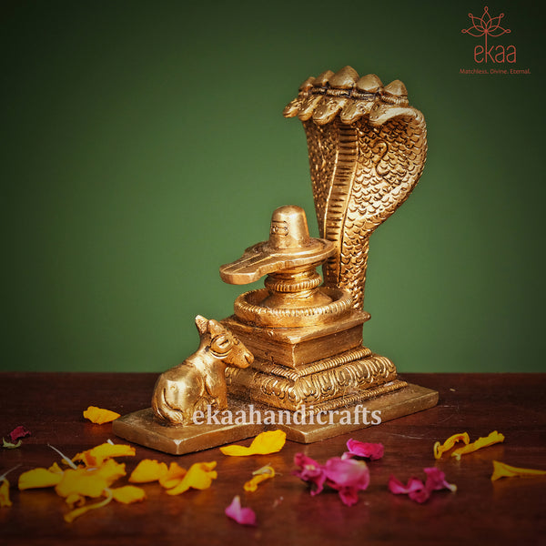 Brass Shivling with Sheshnag and Nandi