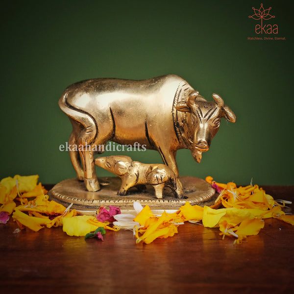 Brass Cow and Calf Figurine for Home Decor