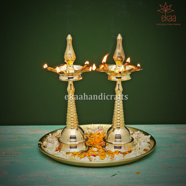 Brass Kerala Oil Lamp Nilavilakku Diya (Set of 2)
