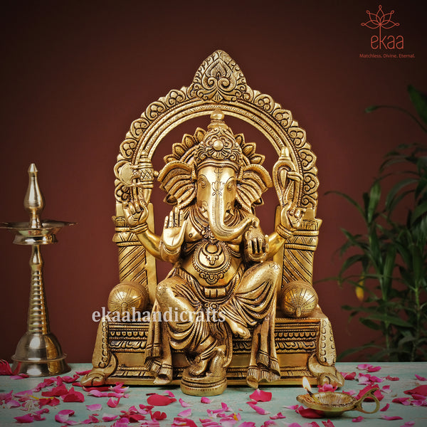 Lord Ganesha Statue on Sinhasan for Temple Pooja Ganesha Idol Brass