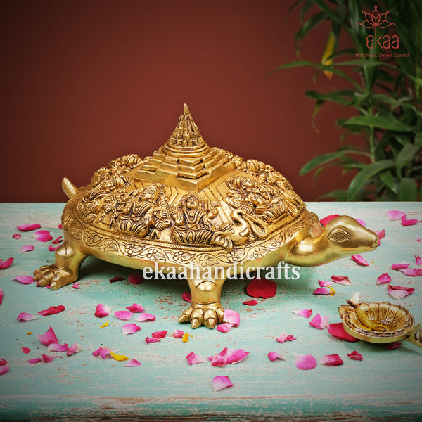 Brass Tortoise with Shree Yantra Showpiece for Good Luck