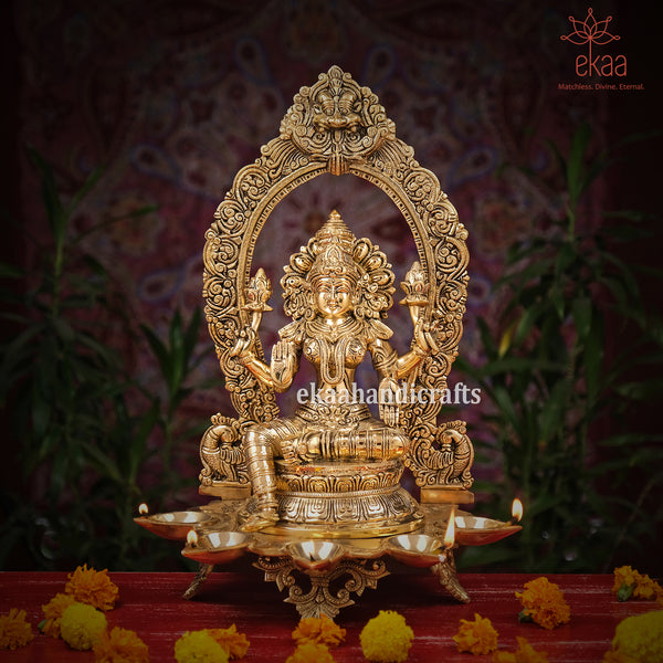 Brass Goddess Lakshmi Statue with Diya