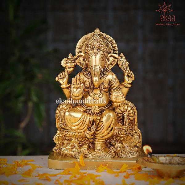 Brass Ganesha Statue on Sinhasan