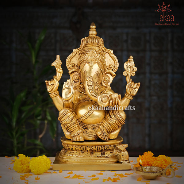 Lord Ganesha Statue for Temple Pooja Sitting Ganesha Idol Brass