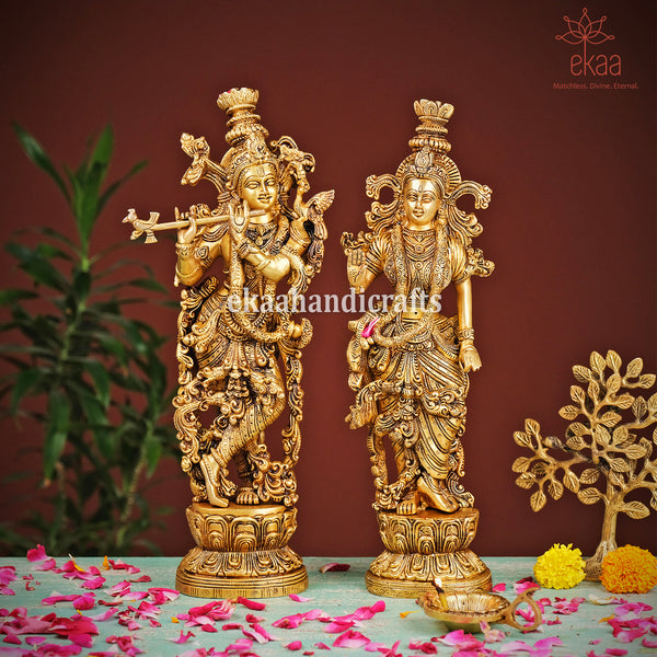 Radha Krishna Statue for Home Temple Showpiece in Brass