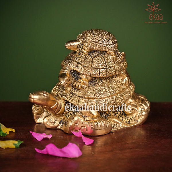 Brass Tortoise Vastu Family for Protection, Good Luck and Longevity