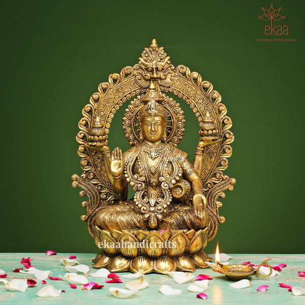 Brass Goddess Lakshmi Statue with Arch for Home Temple