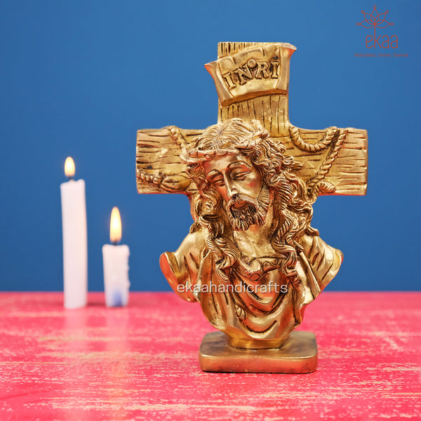 Brass Jesus On Crucifix Cross