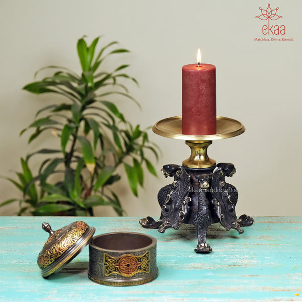 Brass Candle Stand, Black & Gold Candle Holder