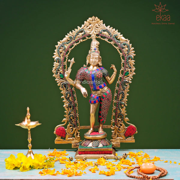 Ardhanarishvara Statue in Brass with Stonework