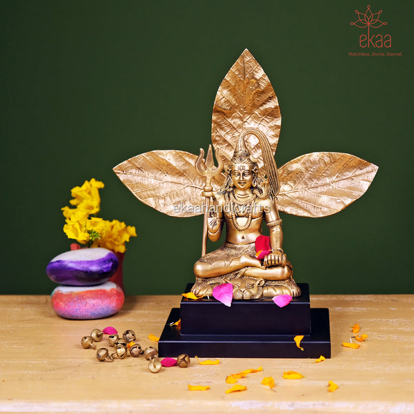 Brass Lord Shiva statue on Wooden Base