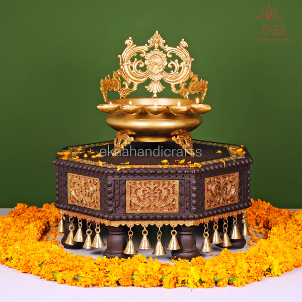 Wooden Pedestal with Brass Embellishment