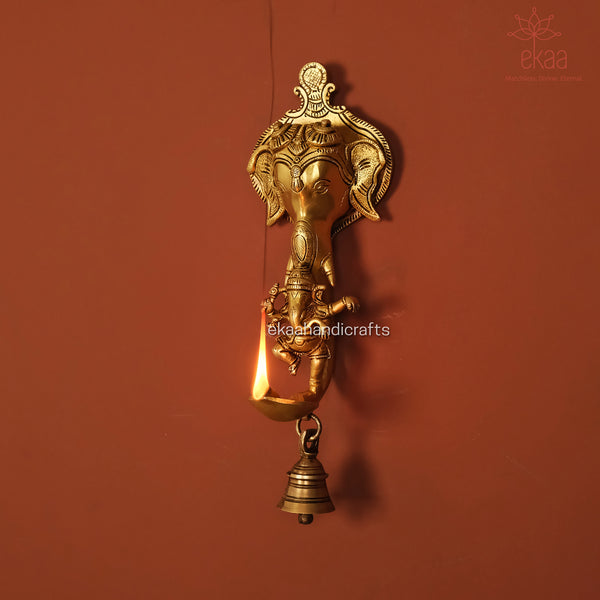 Brass Lord Ganesha with Diya and Bell