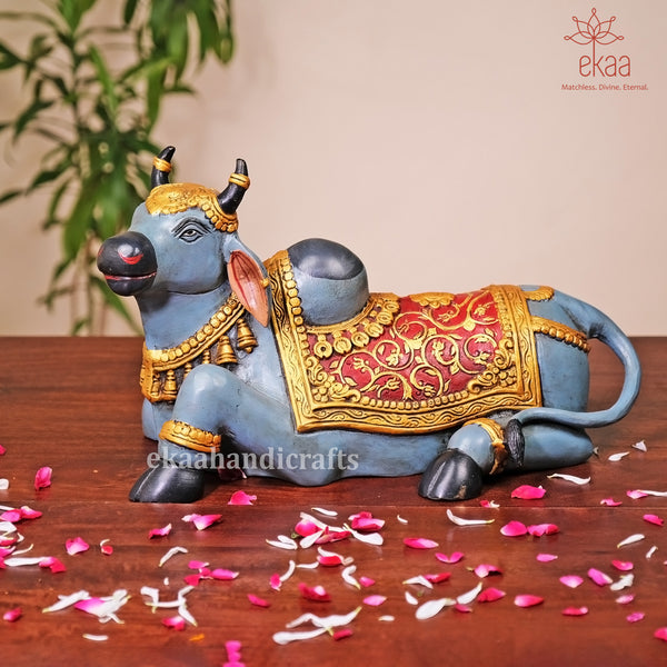 Brass Nandi Cow Sitting Statue Figurine Home Décor Hand Painted