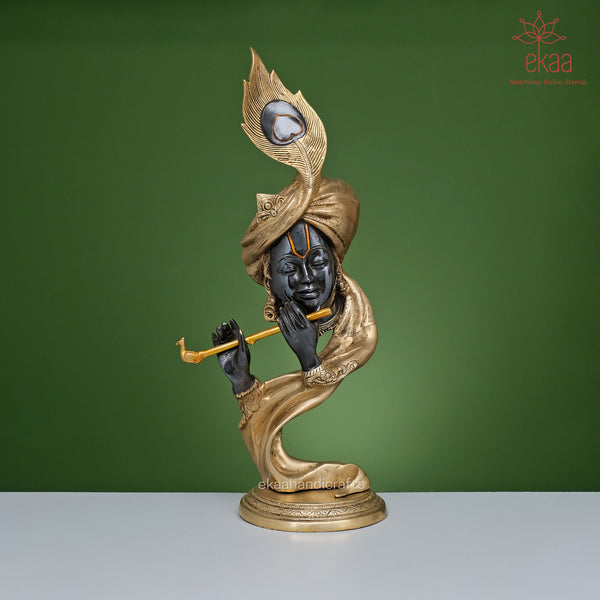 Brass Modern Krishna Idol Playing Bansuri