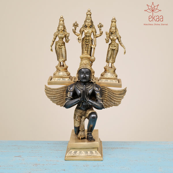 Vishnu Seated on Garuda with Bhudevi and Sridevi